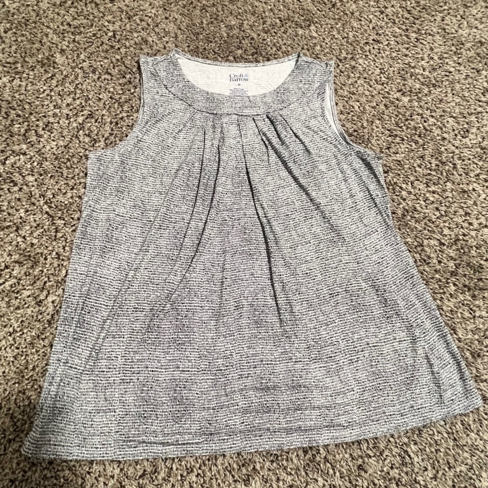 Croft & Barrow Womens Black White Micro Print Pleated Scoop Neck Tank Top Medium